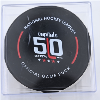 Paul Cotter - New Jersey Devils - Goal Puck - October 12, 2024 vs. Washington Capitals (Capitals' 50th Anniversary Logo)