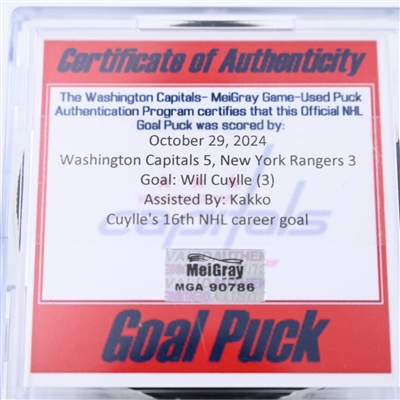 Will Cuylle  - New York Rangers - Goal Puck - October 29, 2024 vs. Washington Capitals (Capitals 50th Anniversary Logo)