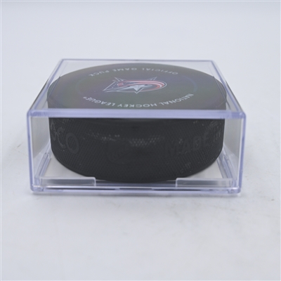 Noah Dobson - New York Islanders - Goal Puck - April 4, 2024 vs. Columbus Blue Jackets (Blue Jackets Logo)