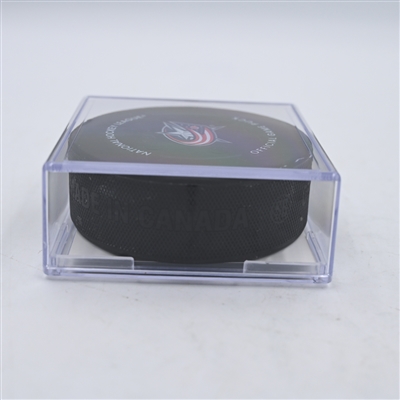 Noah Dobson - New York Islanders - Goal Puck - April 4, 2024 vs. Columbus Blue Jackets (Blue Jackets Logo)