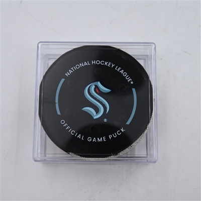 Brian Dumoulin - Seattle Kraken - Goal Puck - April 11, 2024 vs. San Jose Sharks (Kraken Logo)