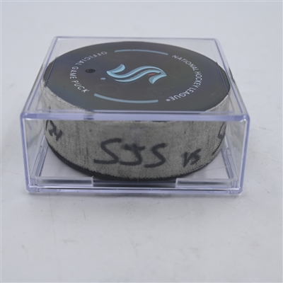 Brian Dumoulin - Seattle Kraken - Goal Puck - April 11, 2024 vs. San Jose Sharks (Kraken Logo)