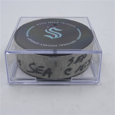 Brian Dumoulin - Seattle Kraken - Goal Puck - April 11, 2024 vs. San Jose Sharks (Kraken Logo)