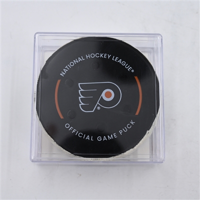 Morgan Frost - Philadelphia Flyers - Goal Puck - April 1, 2024 vs. New York Islanders (Flyers Logo)