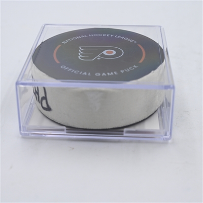 Morgan Frost - Philadelphia Flyers - Goal Puck - April 1, 2024 vs. New York Islanders (Flyers Logo)