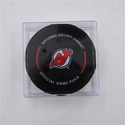 Mark Giordano - Toronto Maple Leafs - Goal Puck - April 9, 2024 vs. New Jersey Devils (Devils Logo)