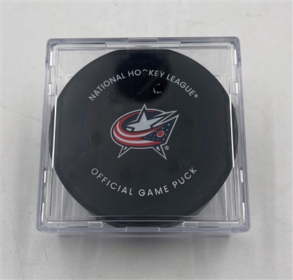 Bo Horvat - New York Islanders - Goal Puck - April 4, 2024 vs. Columbus Blue Jackets (Blue Jackets Logo)