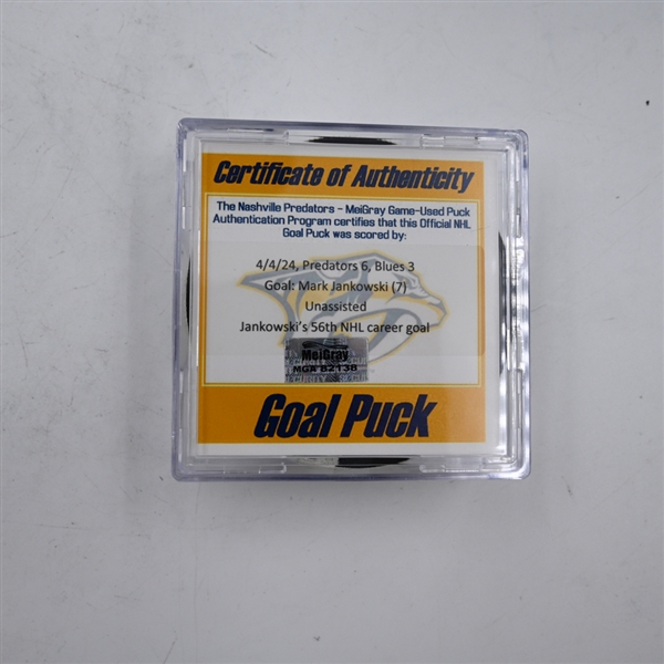 Mark Jankowski - Nashville Predators - Goal Puck - April 4, 2024 vs. St. Louis Blues (Predators 25th Anniversary Logo)