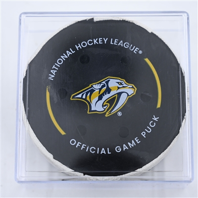 Brett Kulak - Edmonton Oilers - Goal Puck - October 17, 2024 vs. Nashville Predators (Predators Logo)