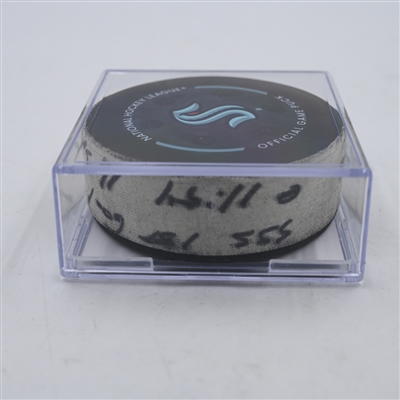 Luke Kunin - San Jose Sharks - Goal Puck - April 11, 2024 vs. Seattle Kraken (Kraken Logo)