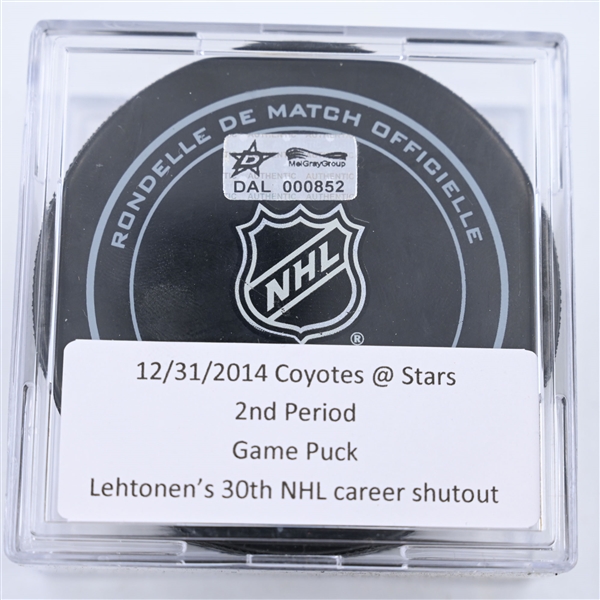 Kari Lehtonen - 30th NHL Career Shutout  - Dallas Stars  - Game Puck  - December 31, 2014 vs Arizona Coyotes 2nd Period