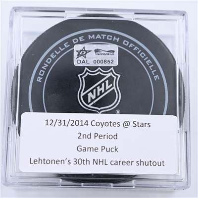 Kari Lehtonen - 30th NHL Career Shutout  - Dallas Stars  - Game Puck  - December 31, 2014 vs Arizona Coyotes 2nd Period