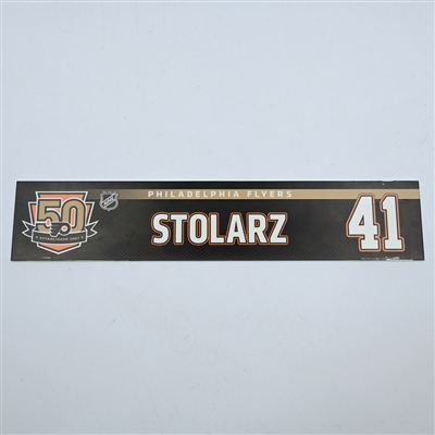 Anthony Stolarz - Philadelphia Flyers - 50th Anniversary Locker Room Nameplate - 2016-17 NHL Season