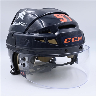 Connor McDavid - Edmonton Oilers - Navy, CCM Helmet w/ Oakley Shield - Worn in 2 Seasons - 50th & 100th Points of 2022-23 NHL Season - Photo-Matched to 13 Games - Oct. 18, 2022-Mar. 28, 2024