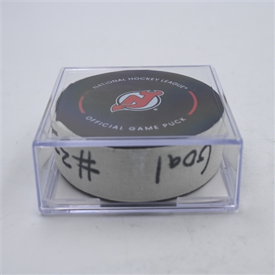 Kyle MacLean - New York Islanders - Goal Puck - April 15, 2024 vs. New Jersey Devils (Devils Logo)