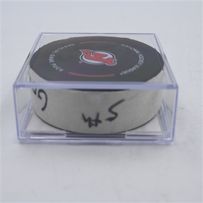 Kyle MacLean - New York Islanders - Goal Puck - April 15, 2024 vs. New Jersey Devils (Devils Logo)