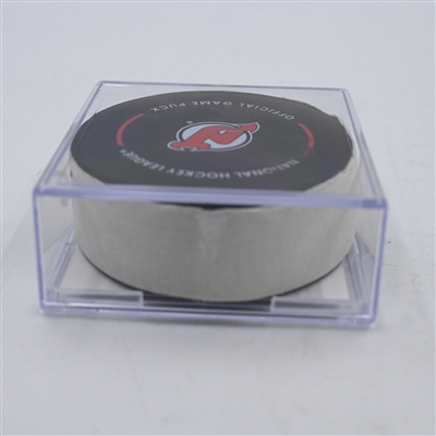 Kyle MacLean - New York Islanders - Goal Puck - April 15, 2024 vs. New Jersey Devils (Devils Logo)