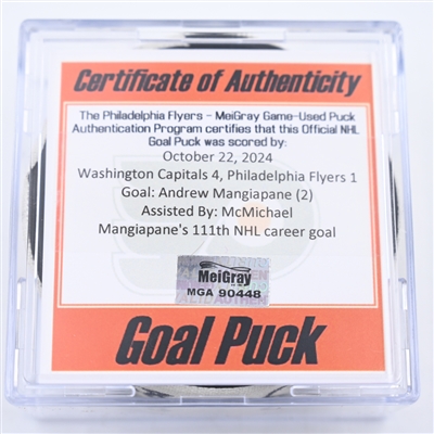 Andrew Mangiapane - Washington Capitals - Goal Puck - October 22, 2024 vs. Philadelphia Flyers (Flyers Logo)