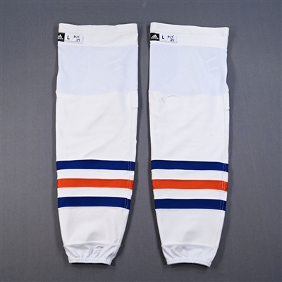 Connor McDavid - Edmonton Oilers - White - adidas Socks - May 31, 2024 vs. Dallas Stars (Round 3 - Game 5) - PHOTO-MATCHED