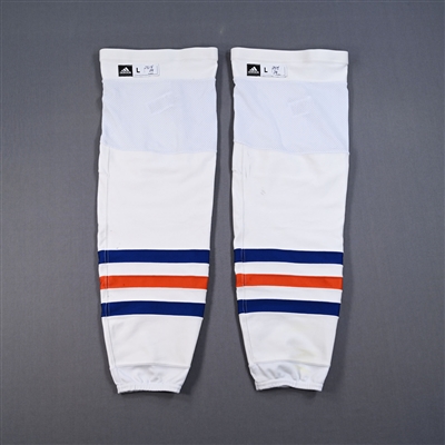 Connor McDavid - Edmonton Oilers - White - adidas Socks - May 23, 2024 vs. Dallas Stars (Round 3 - Game 1) - PHOTO-MATCHED