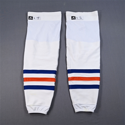 Connor McDavid - Edmonton Oilers - White - adidas Socks - June 10, 2024 vs. Florida Panthers (2024 Stanley Cup Final - Game 2) - PHOTO-MATCHED