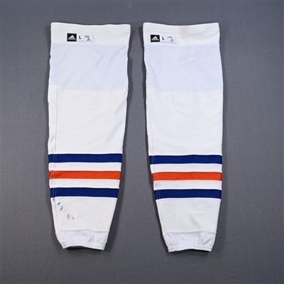 Connor McDavid - Edmonton Oilers - White - adidas Socks - June 18, 2024 vs. Florida Panthers (2024 Stanley Cup Final - Game 5) - PHOTO-MATCHED