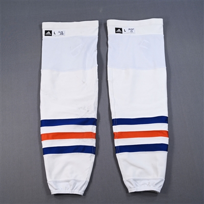 Connor McDavid - Edmonton Oilers - White - adidas Socks - June 24, 2024 vs. Florida Panthers (2024 Stanley Cup Final - Game 7) - PHOTO-MATCHED