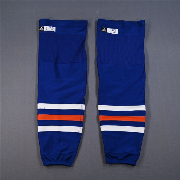 Connor McDavid - Edmonton Oilers - Blue - adidas Socks - May 29, 2024 vs. Dallas Stars (Round 3 - Game 4) - PHOTO-MATCHED