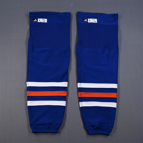 Connor McDavid - Edmonton Oilers - Blue - adidas Socks - June 15, 2024 vs. Florida Panthers (2024 Stanley Cup Final - Game 4) - PHOTO-MATCHED