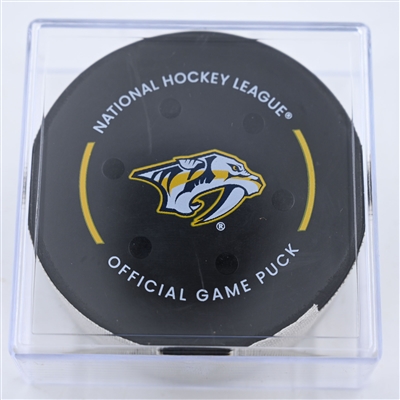 Connor McDavid - Edmonton Oilers - Goal Puck - October 17, 2024 vs. Nashville Predators (Predators Logo)