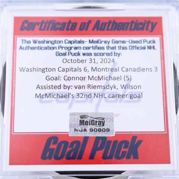 Connor McMichael - Washington Capitals - Goal Puck - October 31, 2024 vs. Montreal Canadiens (Capitals 50th Anniversary Logo)