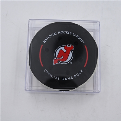 Timo Meier - New Jersey Devils - Goal Puck - April 15, 2024 vs. New York Islanders (Devils Logo)