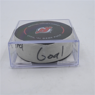 Timo Meier - New Jersey Devils - Goal Puck - April 15, 2024 vs. New York Islanders (Devils Logo)