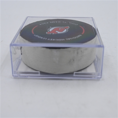 Timo Meier - New Jersey Devils - Goal Puck - April 15, 2024 vs. New York Islanders (Devils Logo)