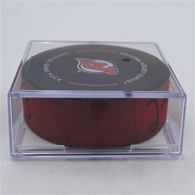 Dawson Mercer - New Jersey Devils - Goal Puck - April 9, 2024 vs. Toronto Maple Leafs (Devils Logo)