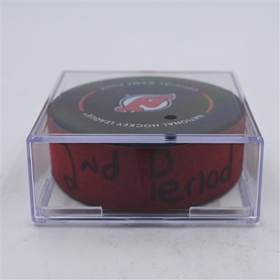 Dawson Mercer - New Jersey Devils - Goal Puck - April 9, 2024 vs. Toronto Maple Leafs (Devils Logo)