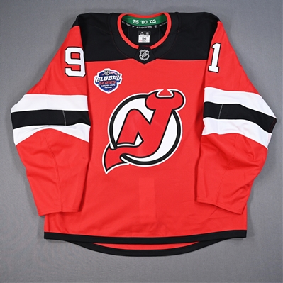 Dawson Mercer - Red Jersey - 2024 Global Series - Worn Oct. 5, 2024