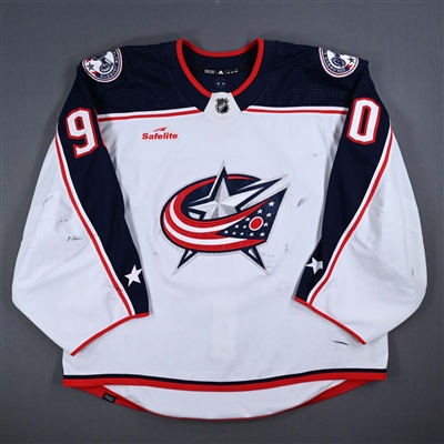 Elvis Merzlikins - 10th Career Shutout - Columbus Blue Jackets - White Set 2 Jersey - 2023-24 NHL Season