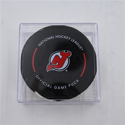 Brock Nelson - New York Islanders - Goal Puck - April 15, 2024 vs. New Jersey Devils (Devils Logo)