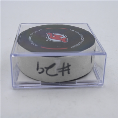 Brock Nelson - New York Islanders - Goal Puck - April 15, 2024 vs. New Jersey Devils (Devils Logo)