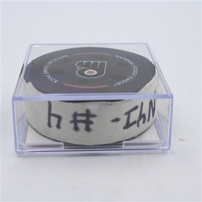 Brock Nelson - New York Islanders - Goal Puck - April 1, 2024 vs. Philadelphia Flyers (Flyers Logo)