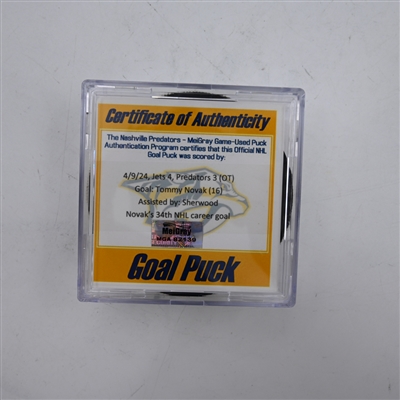 Tommy Novak - Nashville Predators - Goal Puck - April 9, 2024 vs. Winnipeg Jets (Predators 25th Anniversary Logo)