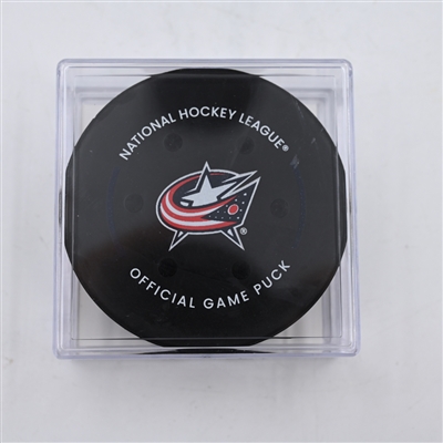 Alex Nylander - Columbus Blue Jackets - Goal Puck - April 1, 2024 vs. Colorado Avalanche (Blue Jackets Logo)