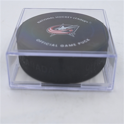 Alex Nylander - Columbus Blue Jackets - Goal Puck - April 1, 2024 vs. Colorado Avalanche (Blue Jackets Logo)