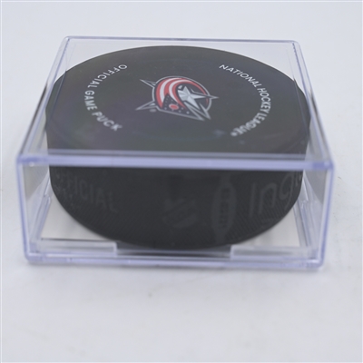 Alex Nylander - Columbus Blue Jackets - Goal Puck - April 1, 2024 vs. Colorado Avalanche (Blue Jackets Logo)