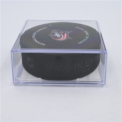 Alex Nylander - Columbus Blue Jackets - Goal Puck - April 1, 2024 vs. Colorado Avalanche (Blue Jackets Logo)