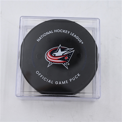 Alex Nylander - Columbus Blue Jackets - Goal Puck - April 1, 2024 vs. Colorado Avalanche (Blue Jackets Logo)