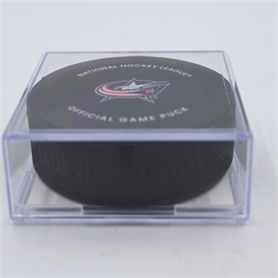 Alex Nylander - Columbus Blue Jackets - Goal Puck - April 1, 2024 vs. Colorado Avalanche (Blue Jackets Logo)