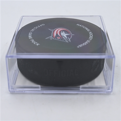 Alex Nylander - Columbus Blue Jackets - Goal Puck - April 1, 2024 vs. Colorado Avalanche (Blue Jackets Logo)