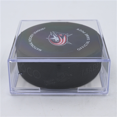 Alex Nylander - Columbus Blue Jackets - Goal Puck - April 1, 2024 vs. Colorado Avalanche (Blue Jackets Logo)